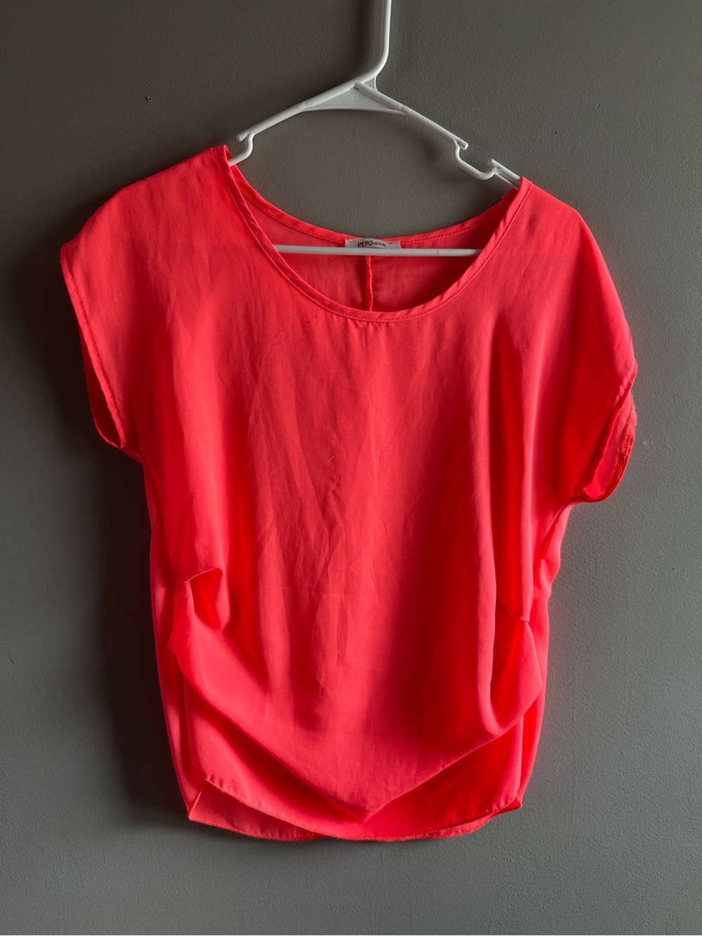 Persaya Neon Coral Short Sleeve Round Neck Blouse